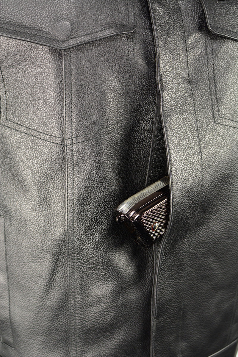 M Boss Motorcycle Apparel BOS13504 Men's Black Leather Collarless Club Style Vest with Quick Draw Pocket — image 5