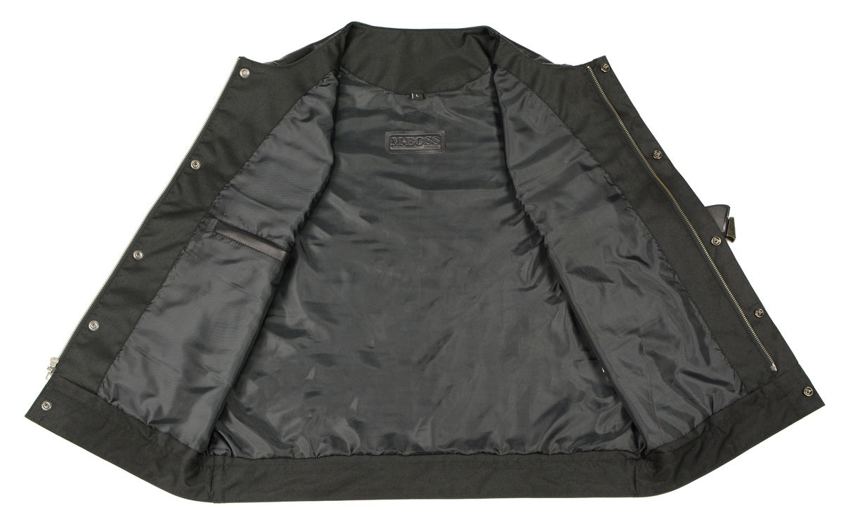 M Boss Motorcycle Apparel BOS13504 Men's Black Leather Collarless Club Style Vest with Quick Draw Pocket — image 3