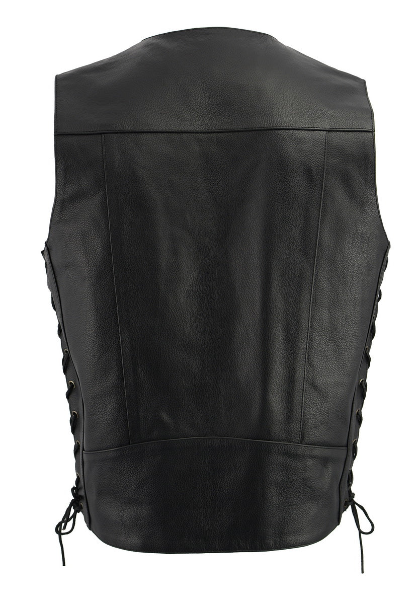 M Boss Motorcycle Apparel BOS13507 Men's Black Side Lace Leather Vest with Buffalo Nickel Snaps — image 6