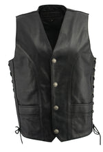 M Boss Motorcycle Apparel BOS13507 Men's Black Side Lace Leather Vest with Buffalo Nickel Snaps — image 1