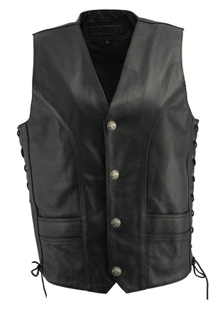 M Boss Motorcycle Apparel BOS13507 Men's Black Side Lace Leather Vest with Buffalo Nickel Snaps — image 1