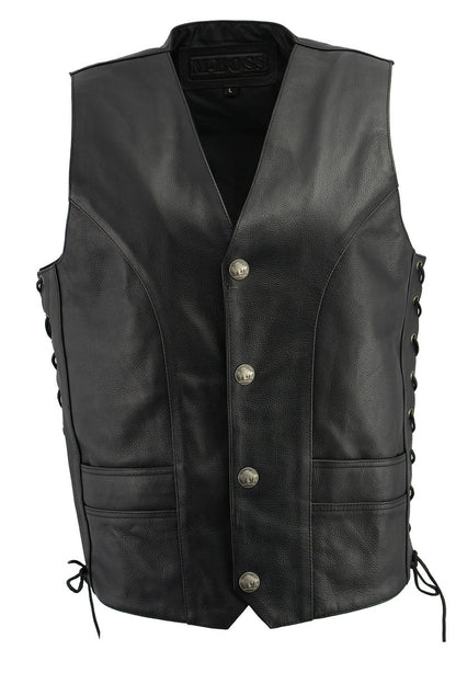 M Boss Motorcycle Apparel BOS13507 Men's Black Side Lace Leather Vest with Buffalo Nickel Snaps — image 1