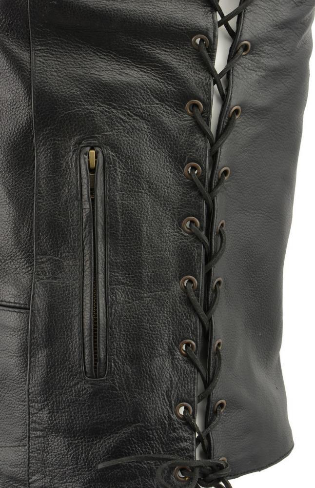 M Boss Motorcycle Apparel BOS13508 Men's Black Side Lace Leather Vest with Quick Draw Pocket — image 9
