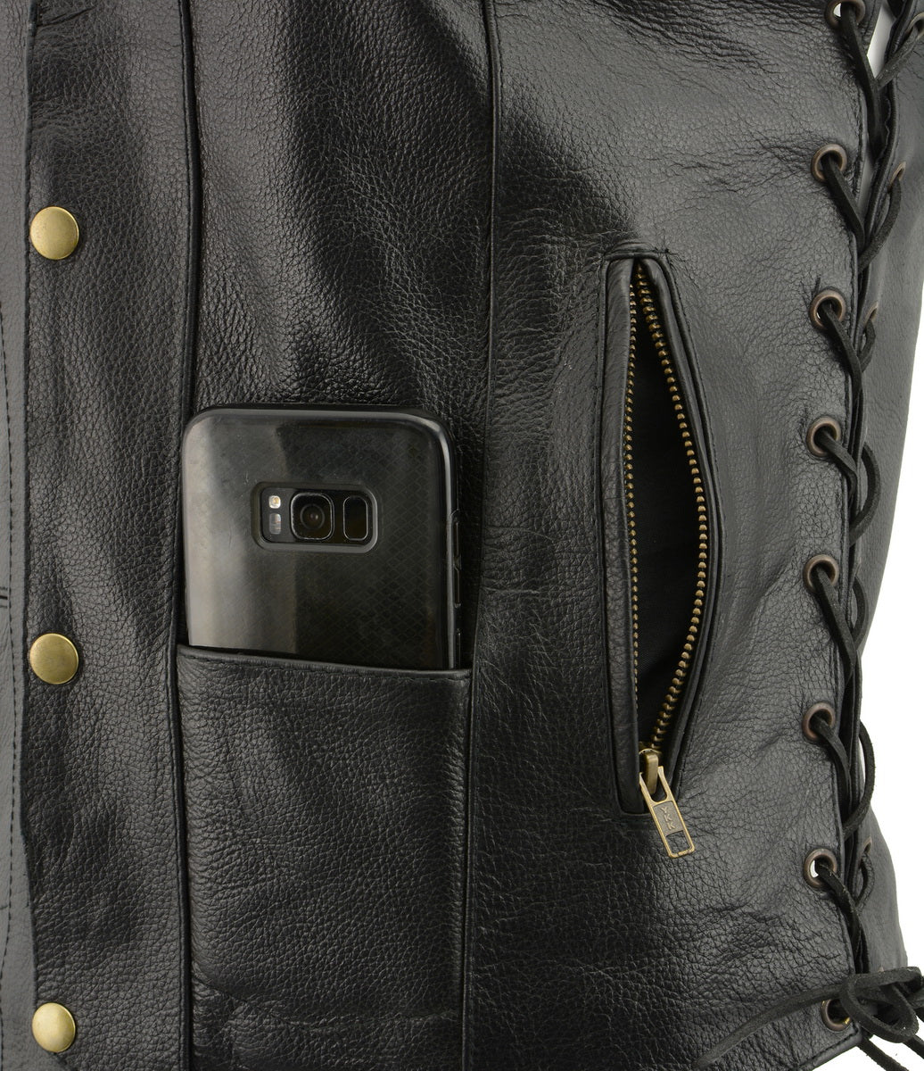 M Boss Motorcycle Apparel BOS13508 Men's Black Side Lace Leather Vest with Quick Draw Pocket — image 8