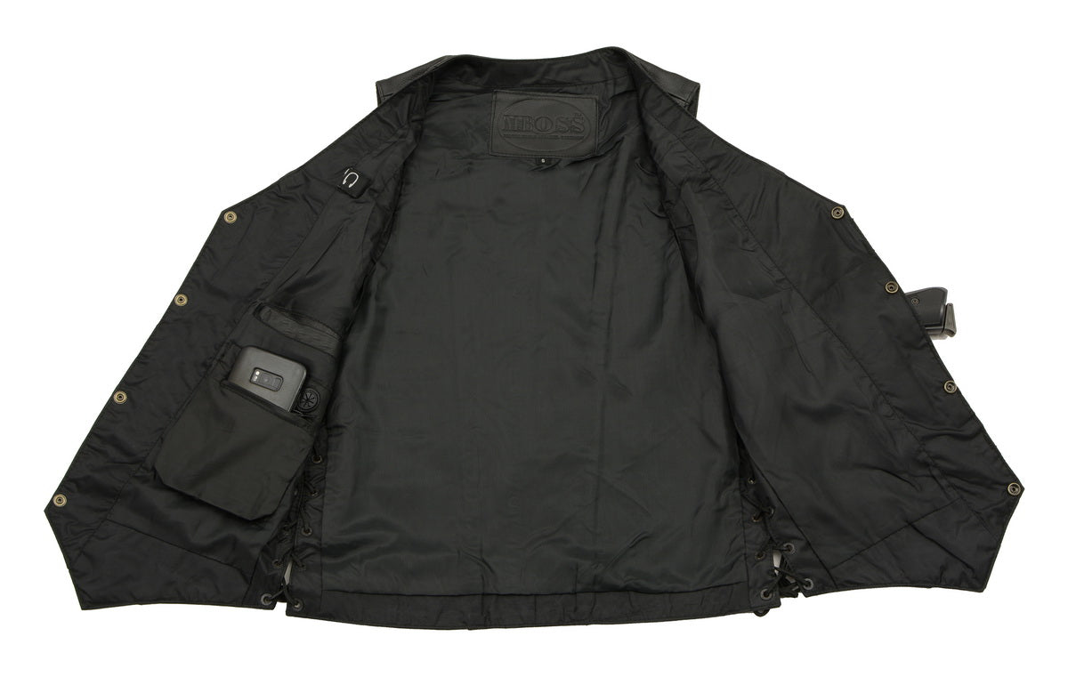 M Boss Motorcycle Apparel BOS13508 Men's Black Side Lace Leather Vest with Quick Draw Pocket — image 6