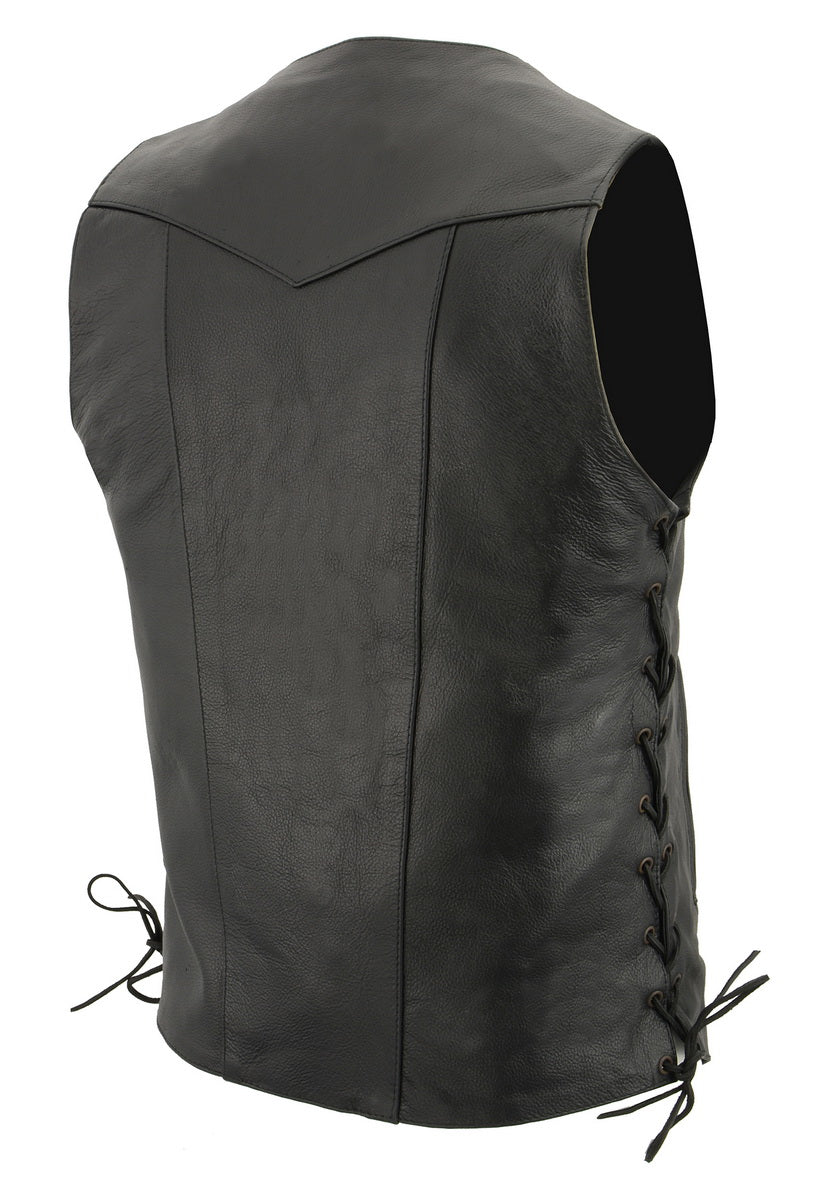 M Boss Motorcycle Apparel BOS13508 Men's Black Side Lace Leather Vest with Quick Draw Pocket — image 11