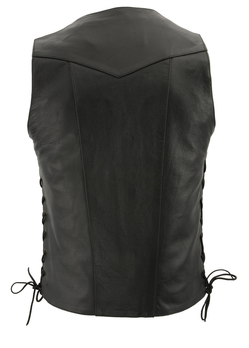 M Boss Motorcycle Apparel BOS13508 Men's Black Side Lace Leather Vest with Quick Draw Pocket — image 2