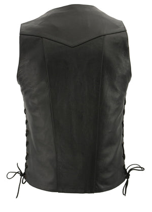 M Boss Motorcycle Apparel BOS13508 Men's Black Side Lace Leather Vest with Quick Draw Pocket — image 2