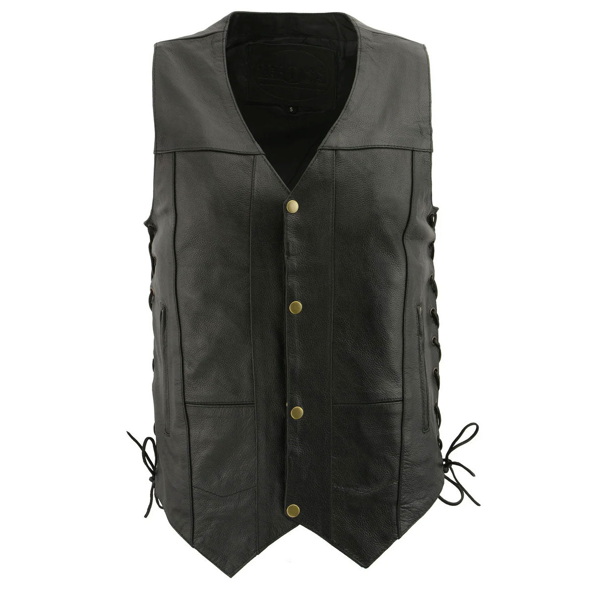 M Boss Motorcycle Apparel BOS13508 Men's Black Side Lace Leather Vest with Quick Draw Pocket — image 1