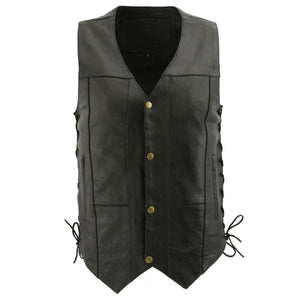 M Boss Motorcycle Apparel BOS13508 Men's Black Side Lace Leather Vest with Quick Draw Pocket — image 1