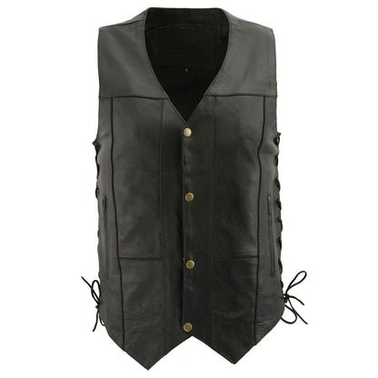 M Boss Motorcycle Apparel BOS13508 Men's Black Side Lace Leather Vest with Quick Draw Pocket — image 1
