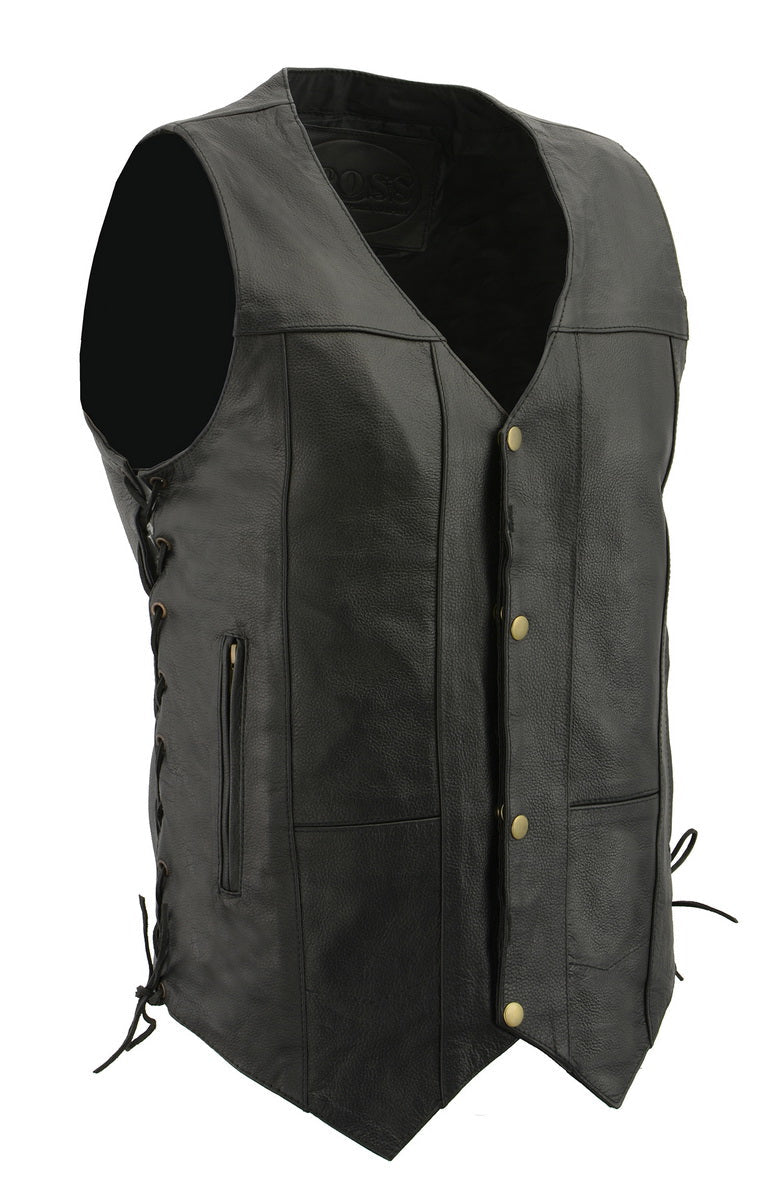 M Boss Motorcycle Apparel BOS13508 Men's Black Side Lace Leather Vest with Quick Draw Pocket — image 10
