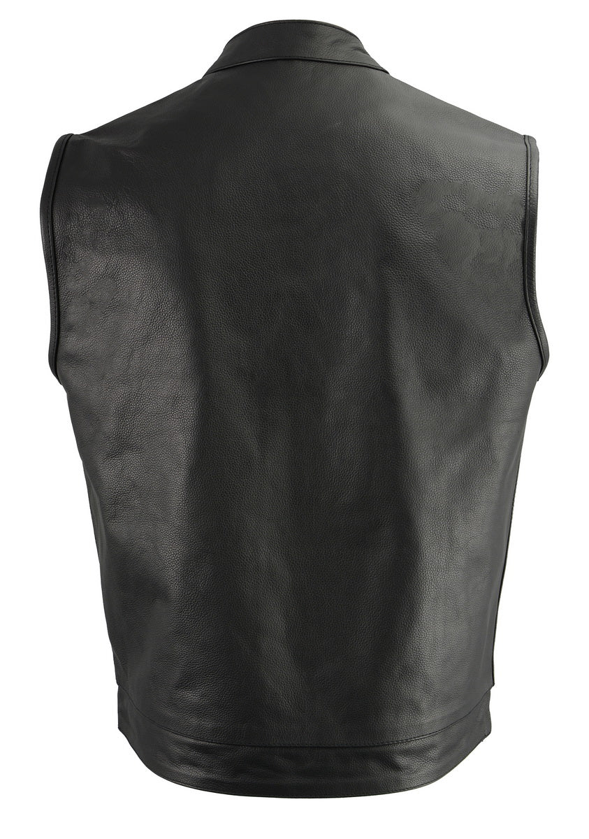 M Boss Motorcycle Apparel BOS13509 Men's Black Leather Club Style Vest with Quick Draw Pocket — image 5
