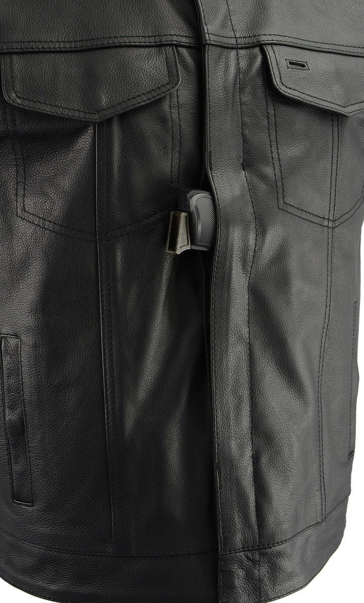 M Boss Motorcycle Apparel BOS13509 Men's Black Leather Club Style Vest with Quick Draw Pocket — image 4