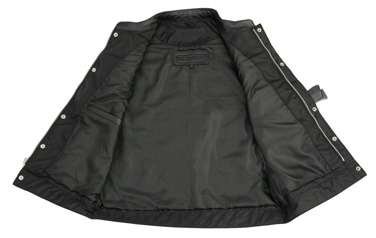 M Boss Motorcycle Apparel BOS13509 Men's Black Leather Club Style Vest with Quick Draw Pocket — image 3