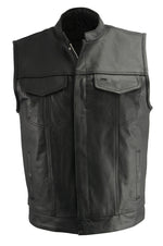 M Boss Motorcycle Apparel BOS13509 Men's Black Leather Club Style Vest with Quick Draw Pocket — image 1