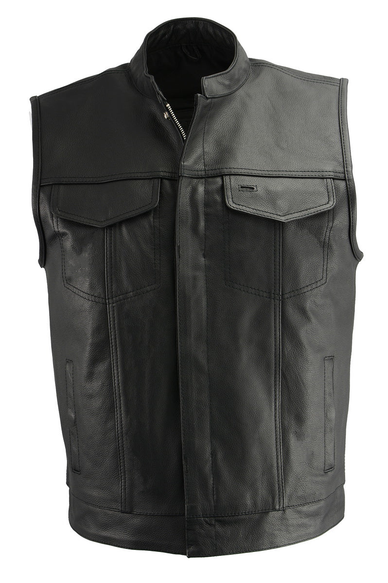 M Boss Motorcycle Apparel BOS13509 Men's Black Leather Club Style Vest with Quick Draw Pocket — image 1