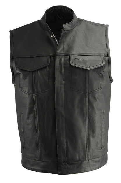 M Boss Motorcycle Apparel BOS13509 Men's Black Leather Club Style Vest with Quick Draw Pocket — image 1