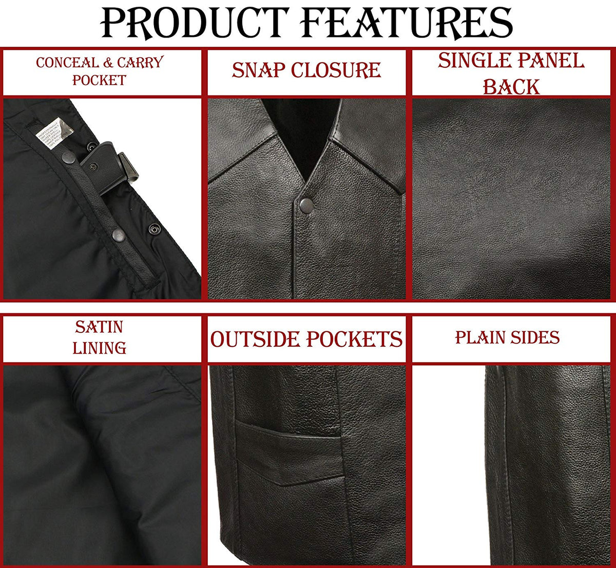M Boss Motorcycle Apparel BOS13513 Men's Black Leather Classic Style Western Motorcycle Rider Vest — image 4