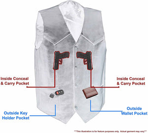 M-Boss Motorcycle Apparel BOS13514T Men’s Black Classic Western Style Conceal/Carry Biker Leather Vest in TALL SIZES — image 2
