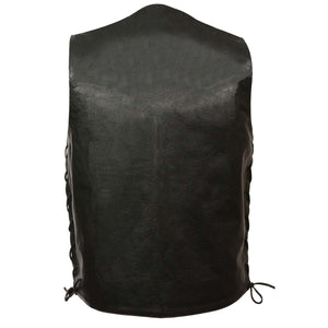M-Boss Motorcycle Apparel BOS13515 Men’s Black Leather Classic Western Style Motorcycle Rider Vest with Side Laces — image 2