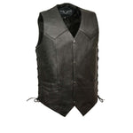M-Boss Motorcycle Apparel BOS13515 Men’s Black Leather Classic Western Style Motorcycle Rider Vest with Side Laces — image 1