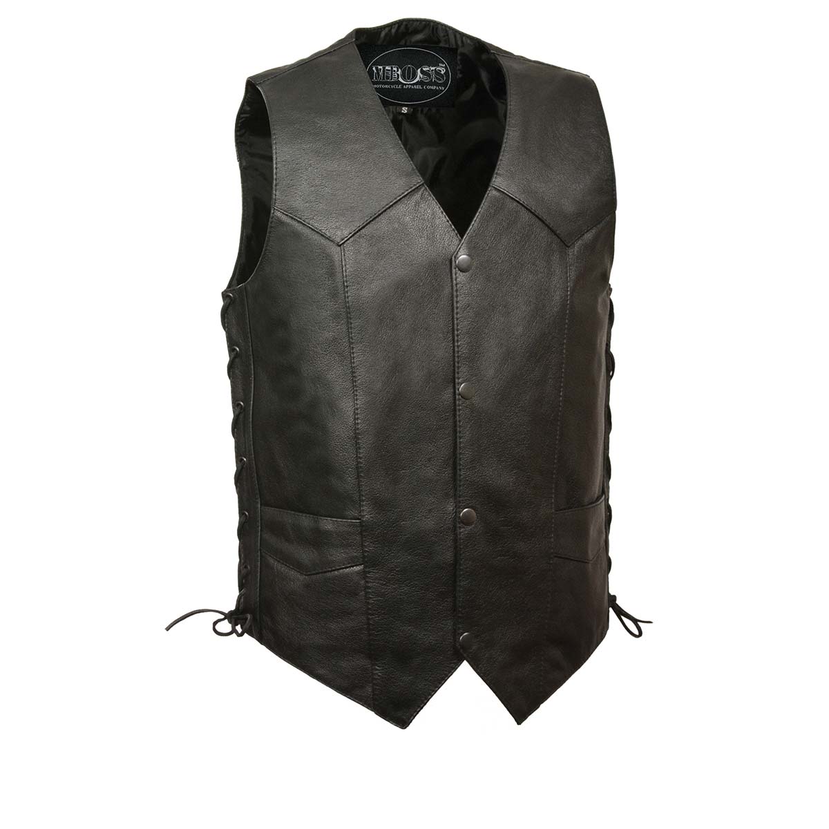 M-Boss Motorcycle Apparel BOS13515 Men’s Black Leather Classic Western Style Motorcycle Rider Vest with Side Laces — image 1