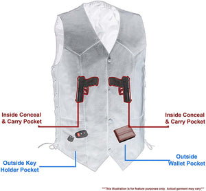 M-Boss Motorcycle Apparel BOS13516T Men’s Black ‘Tall Size’ Conceal and Carry Classic Biker Leather Vest — image 2