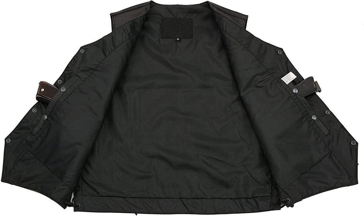 M-Boss Motorcycle Apparel BOS13516T Men’s Black ‘Tall Size’ Conceal and Carry Classic Biker Leather Vest — image 6