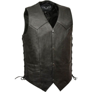 M-Boss Motorcycle Apparel BOS13516T Men’s Black ‘Tall Size’ Conceal and Carry Classic Biker Leather Vest — image 1