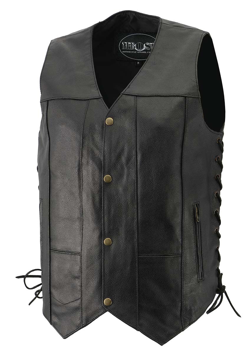 M-Boss Motorcycle Apparel BOS13517 Men’s Classic Black Leather 'Side Laced' Motorcycle Biker Rider Vest — image 5