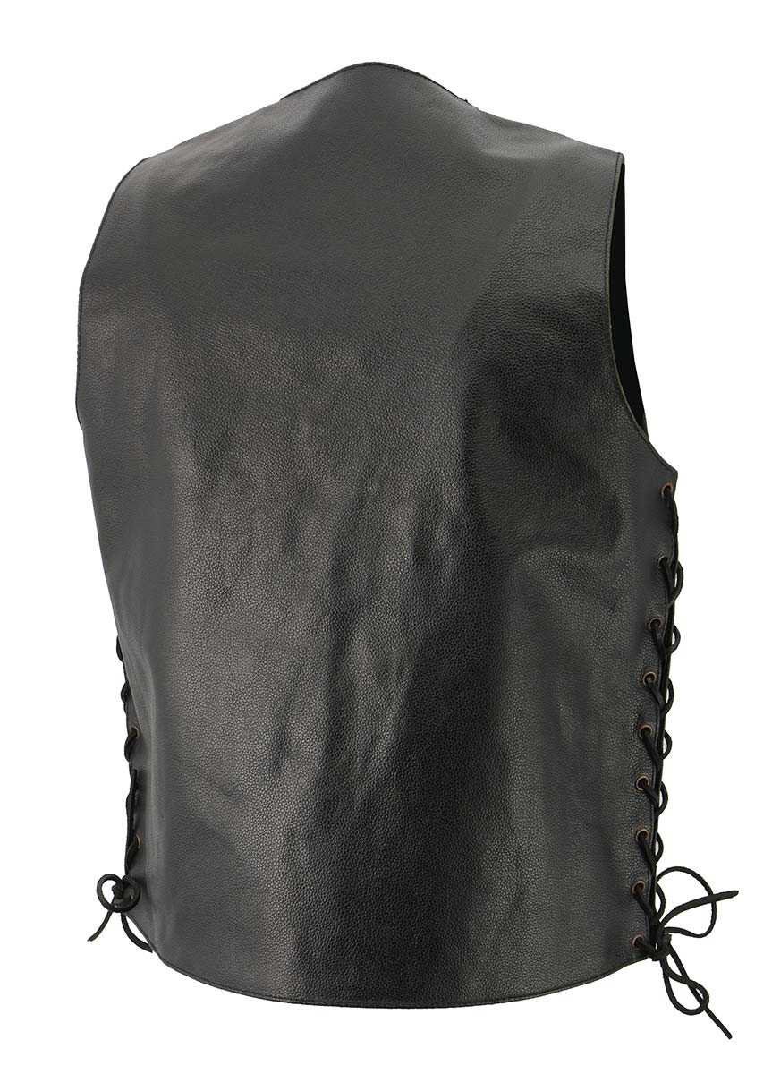 M-Boss Motorcycle Apparel BOS13517 Men’s Classic Black Leather 'Side Laced' Motorcycle Biker Rider Vest — image 2