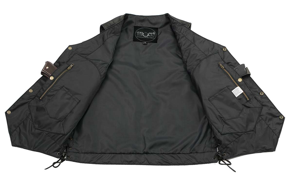 M-Boss Motorcycle Apparel BOS13517 Men’s Classic Black Leather 'Side Laced' Motorcycle Biker Rider Vest — image 6