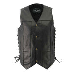 M-Boss Motorcycle Apparel BOS13517 Men’s Classic Black Leather 'Side Laced' Motorcycle Biker Rider Vest — image 1