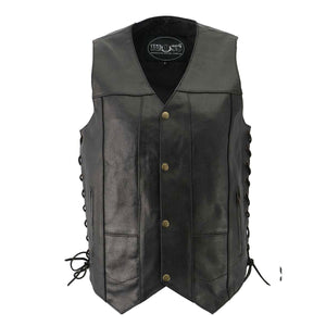 M-Boss Motorcycle Apparel BOS13517 Men’s Classic Black Leather 'Side Laced' Motorcycle Biker Rider Vest — image 1