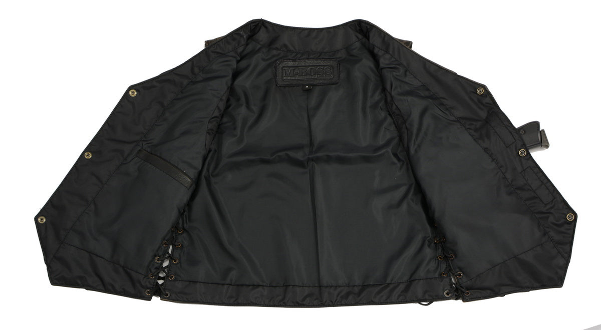 M Boss Motorcycle Apparel BOS24500 Women's Distressed Brown Leather 6 Pocket Motorcycle Biker Rider Vest - image 4