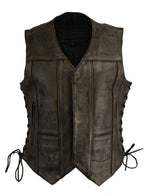 M Boss Motorcycle Apparel BOS24500 Women's Distressed Brown Leather 6 Pocket Motorcycle Biker Rider Vest - image 1