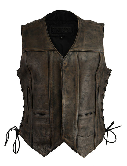 M Boss Motorcycle Apparel BOS24500 Women's Distressed Brown Leather 6 Pocket Motorcycle Biker Rider Vest - image 1