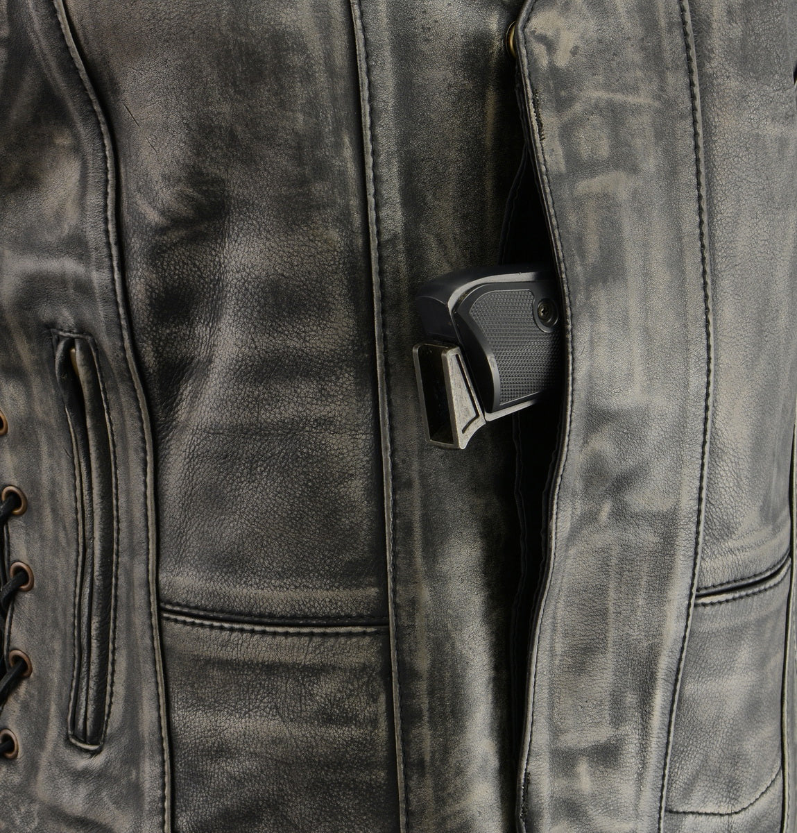 M Boss Motorcycle Apparel BOS24500 Women's Distressed Brown Leather 6 Pocket Motorcycle Biker Rider Vest - image 6