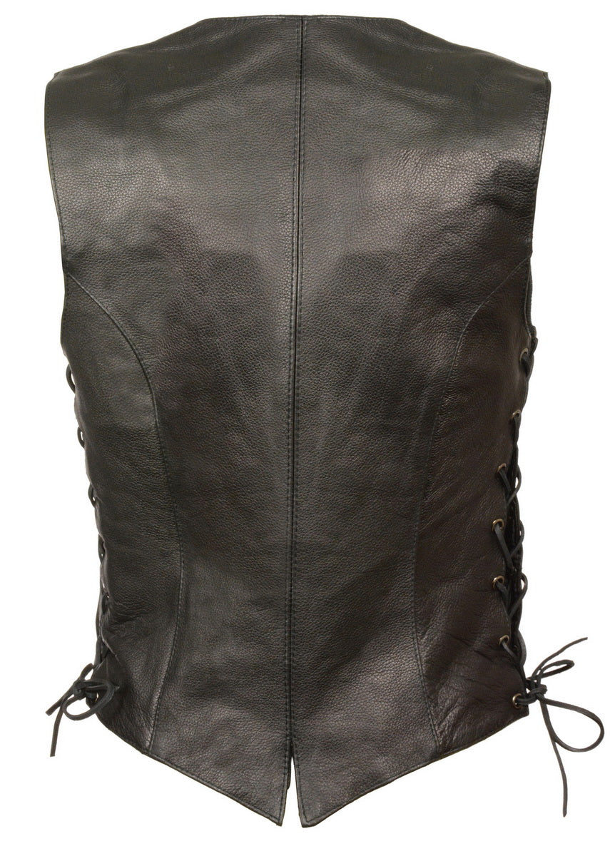 M Boss Motorcycle Apparel BOS24502 Women's Classic Black Leather Snap Front Motorcycle Vest with Side Laces - image 4