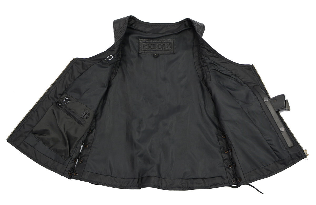 M Boss Motorcycle Apparel BOS24503 Women's Black Leather Motorcycle Biker Rider Vest with Side Laces - image 4
