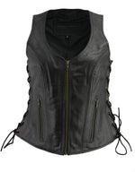 M Boss Motorcycle Apparel BOS24503 Women's Black Leather Motorcycle Biker Rider Vest with Side Laces - image 1