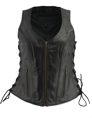 M Boss Motorcycle Apparel BOS24503 Women's Black Leather Motorcycle Biker Rider Vest with Side Laces - image 1