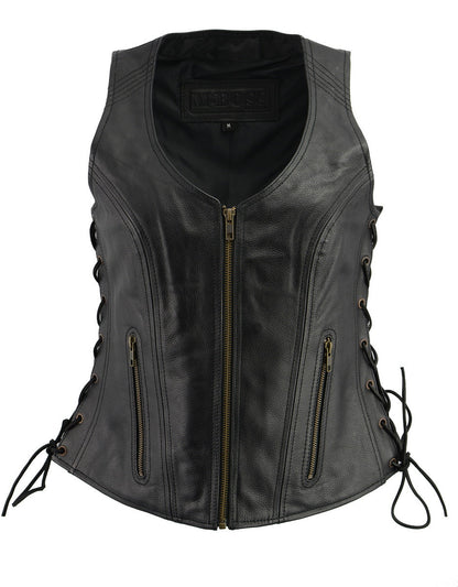 M Boss Motorcycle Apparel BOS24503 Women's Black Leather Motorcycle Biker Rider Vest with Side Laces - image 1
