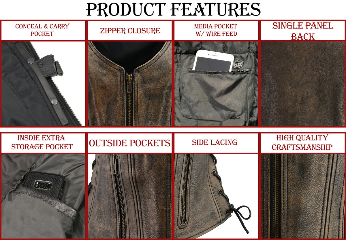 M Boss Motorcycle Apparel BOS24503 Women's Black Leather Motorcycle Biker Rider Vest with Side Laces - image 5