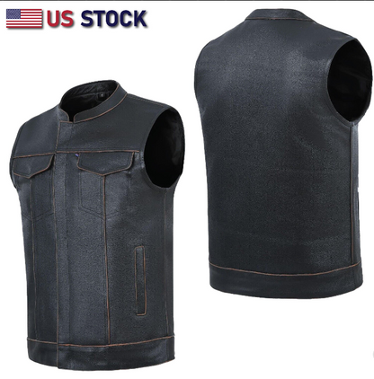 HL11689RB-BROWN RUB BUFF BROWN  Club Leather Motorcycle Vest Men