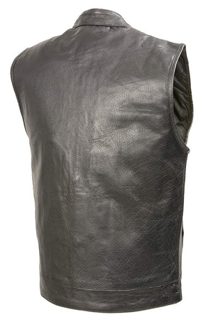 Men’s SOA Black Premium Buffalo Leather Club Style Motorcycle Rider Vest with Patch Access BZ6010 — image 2