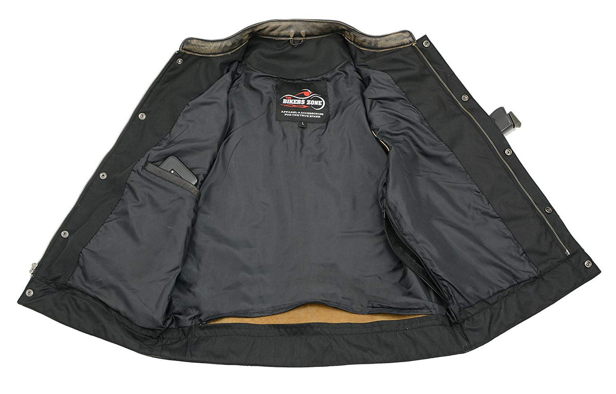 Men’s SOA Black Premium Buffalo Leather Club Style Motorcycle Rider Vest with Patch Access BZ6010 — image 4