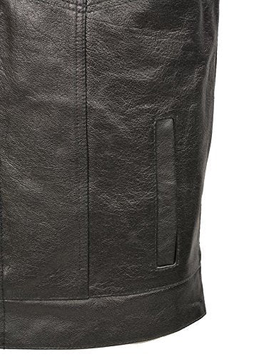 Men’s SOA Black Premium Buffalo Leather Club Style Motorcycle Rider Vest with Patch Access BZ6010 — image 5