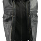Men’s Premium Black Leather Club Style Motorcycle Riding Vest with Removable Bib Hoodie BZ6110 — image 5